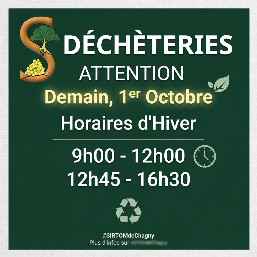 Les horaires d'ouverture de la déchèterie de Pontoux passent en horaire d’hiver